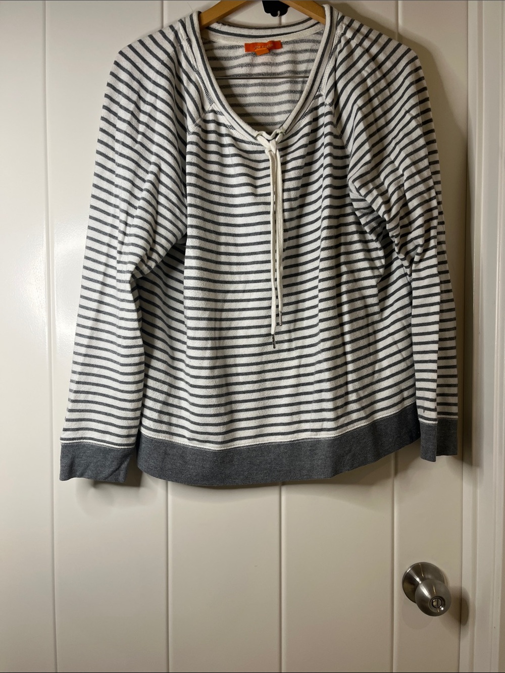 Joe Fresh White and Gray Striped Tie-Neck Sweatshirt